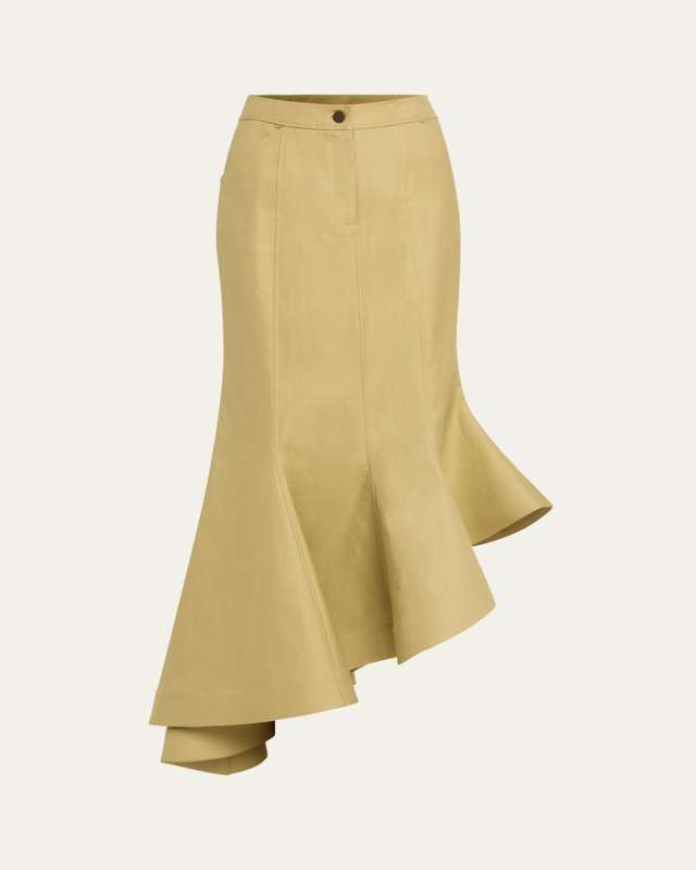 Wave Cotton Twill Midi Skirt